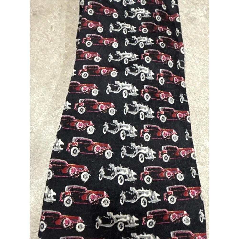 Vintage Classic Antique Cars Mens Neck Tie 100% Silk Hot Rod Pink Black 60” - Picture 3 of 4